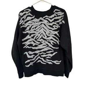 All Saints Long Sleeve Zebra Stripe Crewneck Sweatshirt - Size Medium - Black